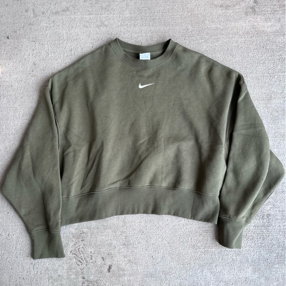 Nike Tops - Nike phoenix fleece olive green oversized crewneck sweatshirt